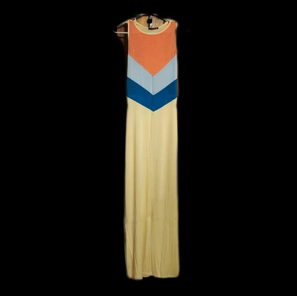 Silver Gate Yellow Maxi Chevron Dress, Size Small